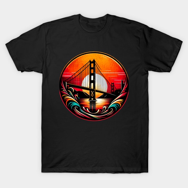 Golden Gate Bridge San Francisco Retro Design T-Shirt by Miami Neon Designs